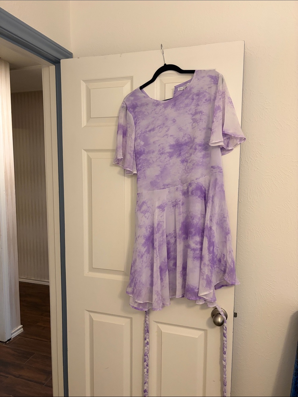 English Factory Lavender Tie-Dye Flutter Sleeve Dress